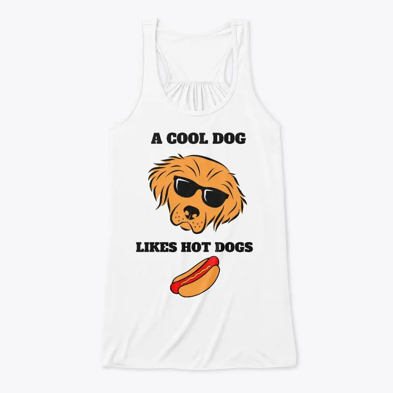 A cool dog likes hot dogs black text